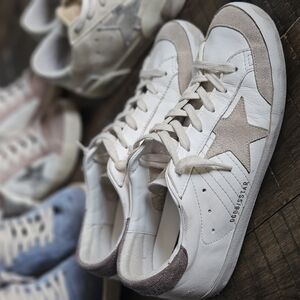 Golden Goose White and Gray Sneakers